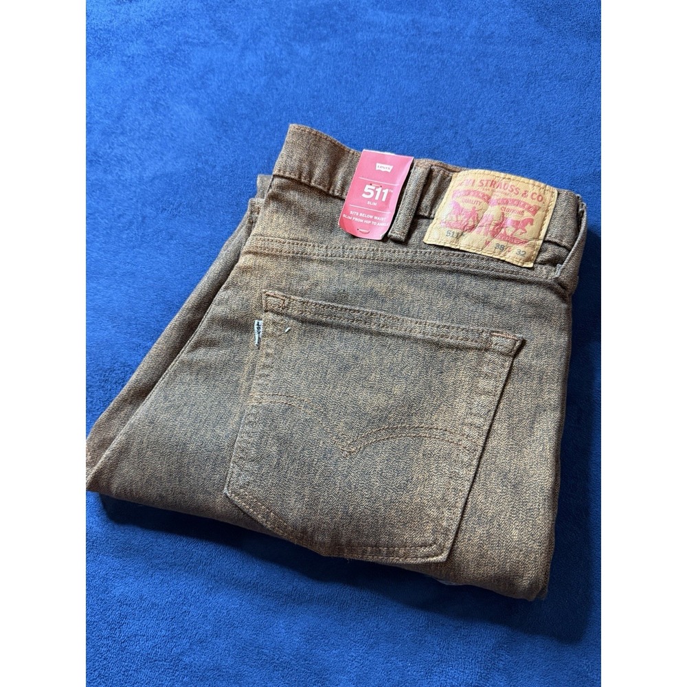 Levis 511 Slim Fit Jeans Mens 38x32 Rust Brown Stretch Denim 045112525 NEW